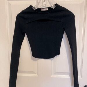 Blue Blush Crop Ribbed keyhole top